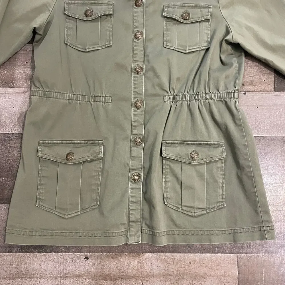 Copper Key Girls Button Front Utility Jacket Army Olive Green Pockets Size XL